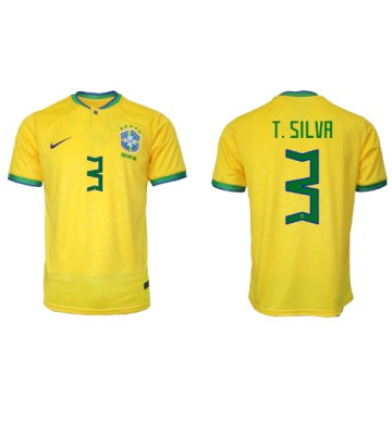Brasilien Thiago Silva #3 Hjemmebanetrøje VM 2022 Kort ærmer